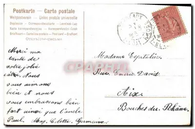 Viooltjes en vruchten — Vrolijke Pasen! — Postkaart — Wereldwijde postunie — Achterkant
