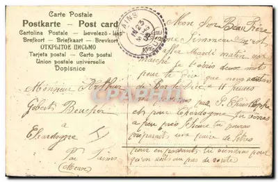 Bouquet de flores e trevo — série 67 n° 3095 — editor Bar-le-Duc — Verso