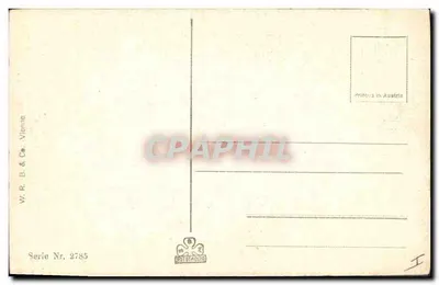 Casal amoroso e cachorro — cena de parque — W. R. B. & Cie, Viena, série 2785 — Verso