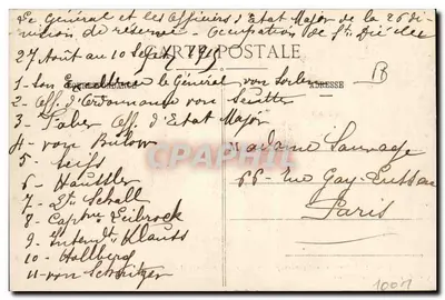 Niemiecki sztab generalny podczas okupacji w St-Dié — generał Excellenz Von Soden († syn Bülowa) — fotografie Baudy — własność Bouiller — Rewers