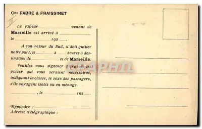 Navio de passageiros "MADONNA" — Ciea FABRE & FRAISSINET — n° III — Verso
