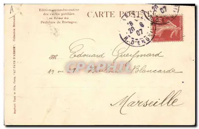 Rybak z Bretanii — portret — wydanie komemoracyjne dla rybaków Bretanii, wyd. Tuck & Cie, n° A — Rewers
