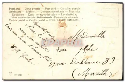 Bilhete postal antigo Fantasia Flores Fer de cavalo Trevo Coração — Verso