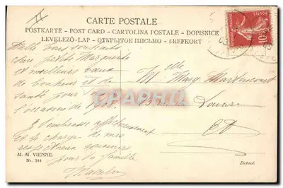 Menina com um cesto de rosas — 'Feliz Annie!' — M.M. Vienne, n° 344 — Verso