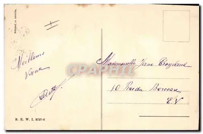 Mujer y niño cerca de una caja de correos — escena invernal — editor B. K. W. I. 2727-6 — Reverso