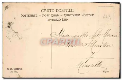 Jovem oferecendo rosas a três jovens moças — editor M.M. Vienne, n° 292 — Verso