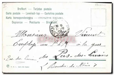 Pies siedzący na ścieżce — ilustracja — T. K. I., Berlin 1904 — Rewers