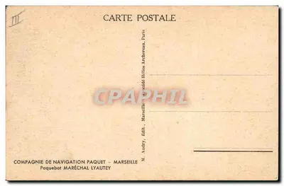 Paquebote Maréchal Lyautey — Compagnie de Navigation Paquet — editor M. Audry, Marselha — Verso