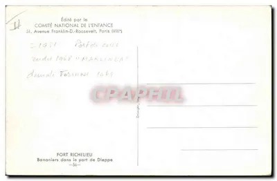 Fort Richelieu — Bananeiros no porto de Dieppe — Editado pelo Comité National de l'Enfance — Verso