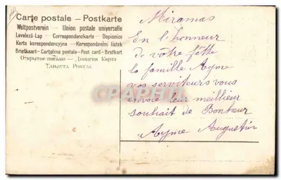 Casal em traje da época — Boa festa — Carte postale universelle — Verso