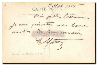 Maréchal o Conde Robert de Kandakar — 1914 — E. Le Tizley, Sébastopol — Verso