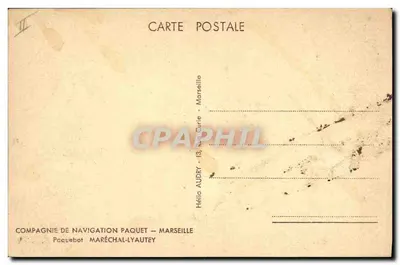 Stara pocztówka Statek parowóz Marechal Lyautey Paquet Marseilla — Rewers