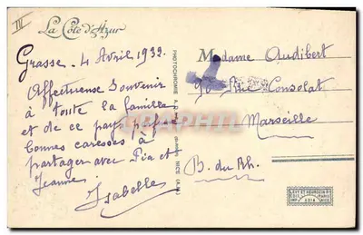 De bloeiende Côte-d'Azur — Jasmijn oogst — Uitgever A.R. (Parijs) n° 10025 — Achterkant