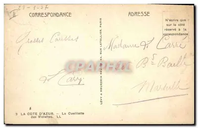 Flores de violeta — La Costa d'Azur — Editor Lévy & Neurdein, París — Reverso