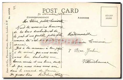 Criança carregando um arbusto de visco — Boa Ano — Inter-Art Co. Série No. 4078 — Verso
