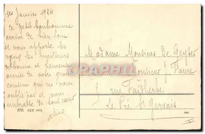Enfant tirant une luge chargée — scène hivernale — éditeur non visible — Verso