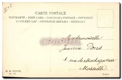 Mulher com vestido amarelo com cachorro — 1º de Abril — M. M. Vienne, n° 379 — Verso
