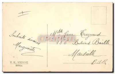 Coppie innevate — scena di Natale — editore V.K. VIENNA, n° 5000/a — Verso