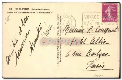 Paquebot "NORMANDIE" — Compagnia Głównej Przezatlantyckiej — wydawnictwo Les Éditions d'Art AVON — Rewers