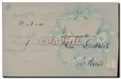 Antieke ansichtkaart — bloemen en vis met enveloppe — onbekende uitgever — Achterkant