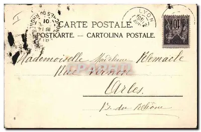 Dwie kobiety z kurami i kuryczkami — Lyon, 18 kwietnia 1901 — wydawca nieznany — Rewers