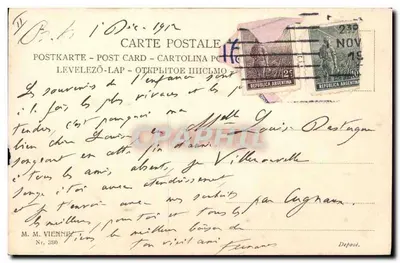 Jovem mulher com chapéu decorado com penas — editor M. M. Vienné, n° 380 — Verso