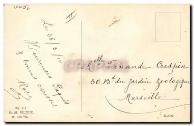 Jovem mulher com buquê de lilás — Feliz Páscoa — M. M. MUNK, n° 517 — Verso