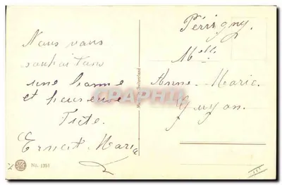 Bouquet de violetas y mimosa — E. Klein — No 1351 — Reverso
