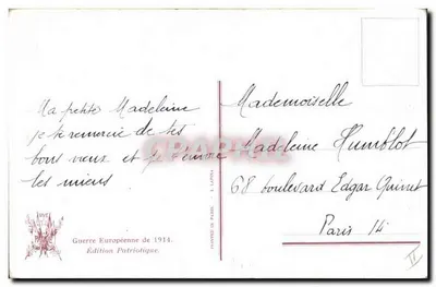 Generale Gallieni — ritratto militare — edizione patriottica 1914 — Verso