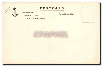 S.S. Ormonde — Linha Orient Line, 15,000 tons — carta postal de bordo — Verso