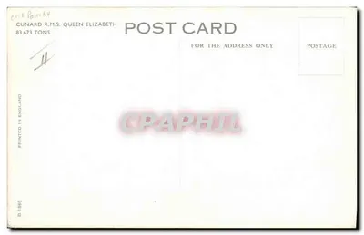 R.M.S. Queen Elizabeth — Nova Iorque — Cunard, n° B 1865 — Verso