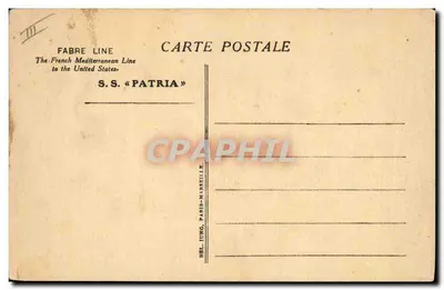 S.S. « Patria » — navio da linha Fabre — editor Fabre Line, Paris-Marseille — Verso