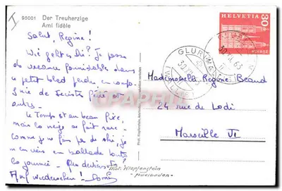 Filhote de pastor alemão — nevado — Fot. Kloppfenstein, Adelboden — Verso