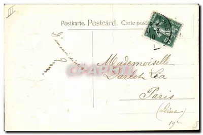 Poisson et violettes — Carte de Pâques — Éditeur : 'C. L. B.' (imprimé en bas à droite du verso) — Verso