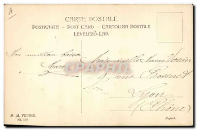 Junge Frau in einem Kleid im Stil des Jugendstils — Paris — M.M. Vienne, Nr. 199 — Rückseite