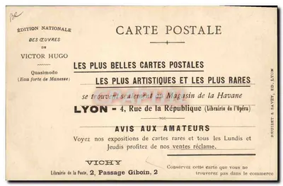 Gargouilla trzymająca książkę — wydanie Victora Hugo — wyd. Pruisset & Savéy, Lyon — Rewers