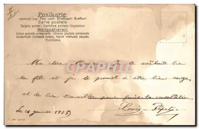 Bundel viooltjes — waterverf — ondertekend 'B. Glais' — uitgever 'Union postale universelle' nr. 12650 — Achterkant