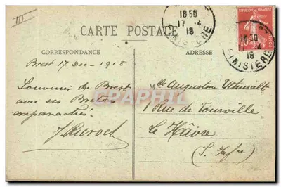 Bretagne (Zbiór E. Hamon, St-B) — Lit-Clos breton z jedną drzwiami — Kraje Léona — nr 5596 — Rewers