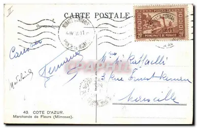 Vendedora de Flores (Mimosas) — Côte d'Azur — Impressa na Alemanha — Verso
