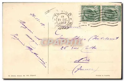 Houx e fita — cartão de Natal — H. Christ, Viena, Nr 105 — Verso