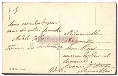 Młoda kobieta z niebieską chustą — scenka zimowa — wydawca B. K. W. I 2698-1 — Rewers