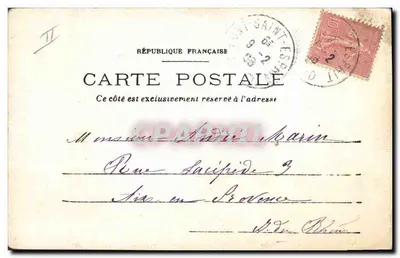 Cachorro sobre almofada — cartão postal francês datado de 7 de fevereiro de 1906 — editor não visível — Verso