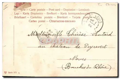 Puppies em um cesto — Carta postal série 313.4 — editor não identificado — Verso