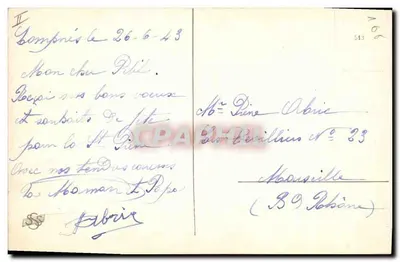 Dziecko i pies przy stole — modlitwa za codzienny chleb — wydawca Des Devallières N° 33 — Rewers