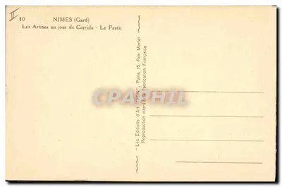 Nîmes (Gard) — As Arenas em um dia de Corrida — Le Paséo — Les Éditions d'Art "VIGNON", Paris — Verso
