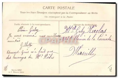 Jovem mulher em perfil — flores vermelhas nos cabelos — K.F. Éditeurs, Paris, Série 1292 — Verso