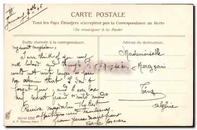 Jovem mulher em vestido branco — retrato — K. F. Éditeurs, Paris, Série 1292 — Verso