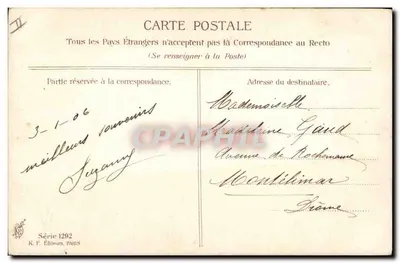 Junge Frau mit Rose — Verleger K.F. Éditeurs, Paris, Serie 1292 — Rückseite