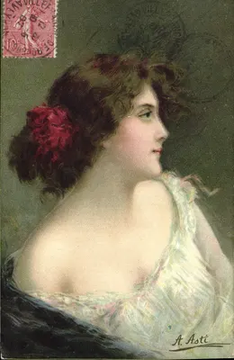 Jovem mulher em vestido leve — A. Asti — K. Y. Editores, Paris, Série 1292