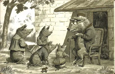 Piglets et grand-père cochon — scène de vie — éditeur non identifié, n° de série non visible